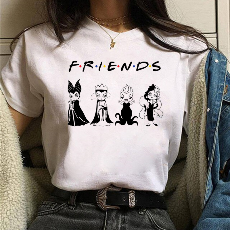Bonito dos desenhos animados disney vilões rainha impressão das mulheres camiseta rua respirável manga curta moda roupas casuais verão tshirts