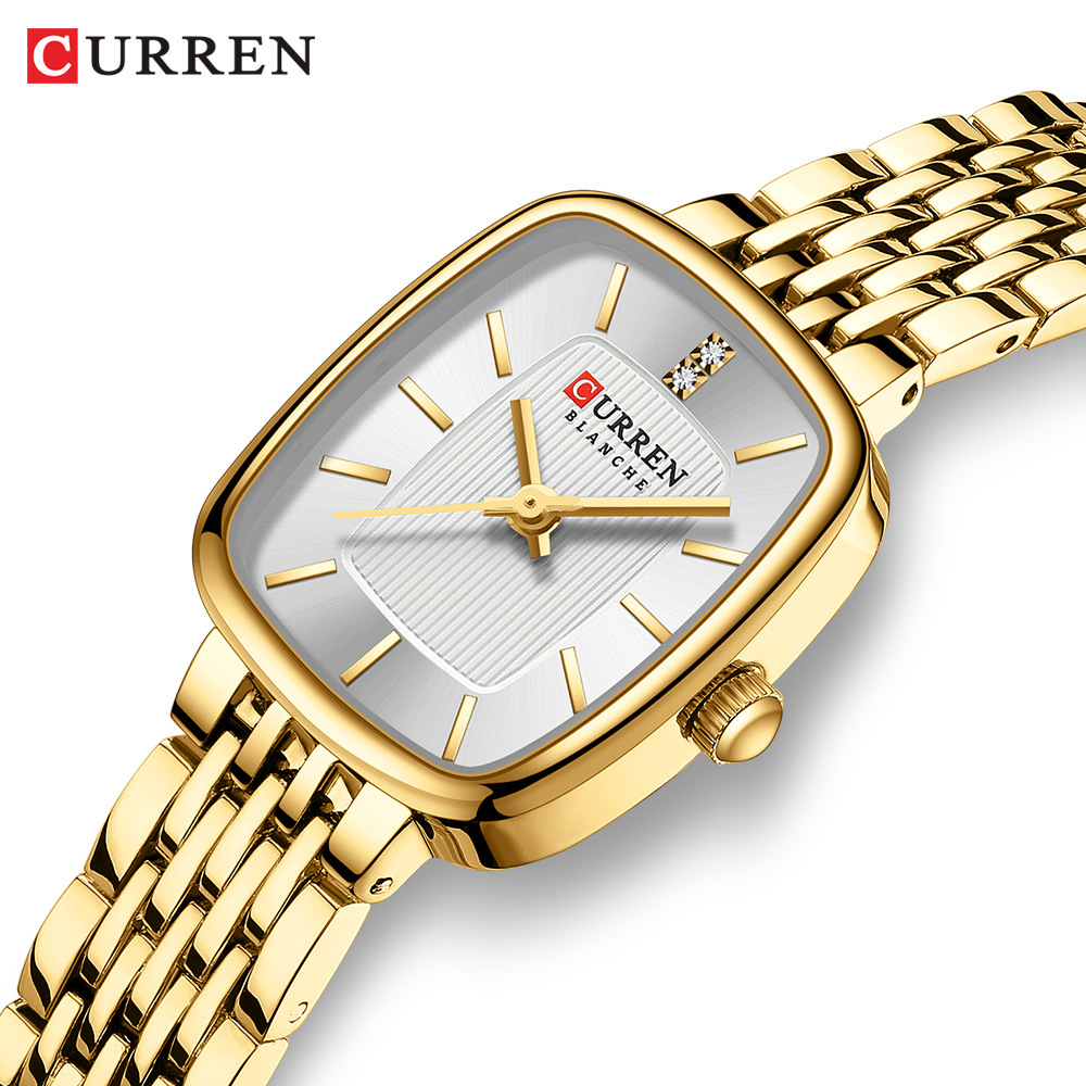 Reloj CURREN 9093 de cuarzo a la moda para mujer, esfera cuadrada Simple y elegante, correa dorada de acero inoxidable, relojes de negocios de ocio impermeables