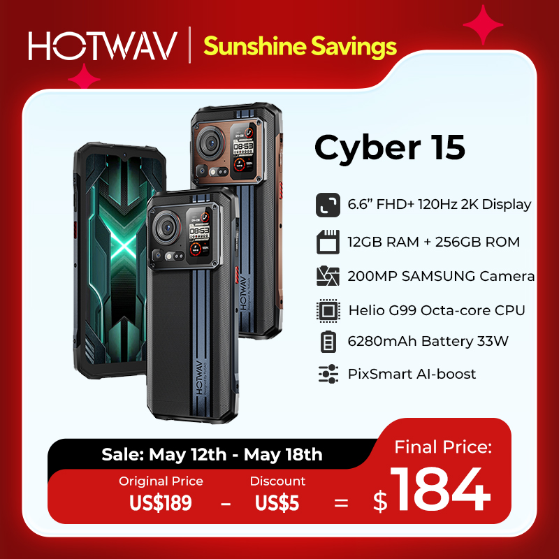 [World Premeire] HOTWAV Cyber 15 Rugged Phone 200MP PixSmart G99 6.6FHD+ 120Hz Smartphone 24GB 256GB Ultra-thin Mobile Phone