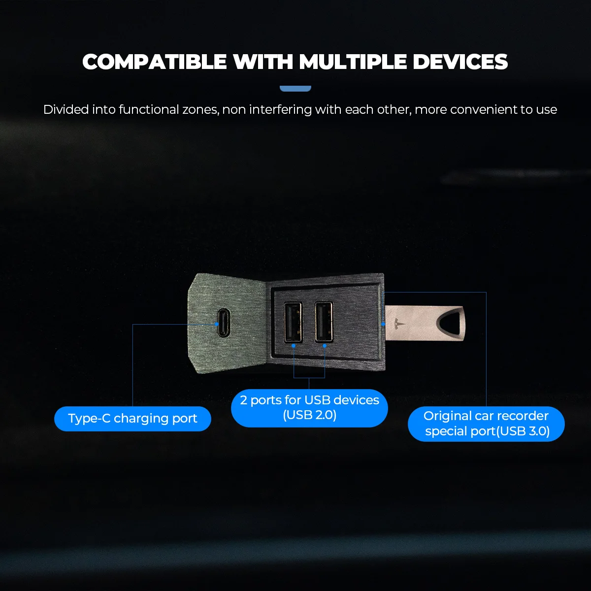 Glovebox hub usb para tesla modelo 3 modelo y highland juniper display digital divisor docking station transmissão de dados