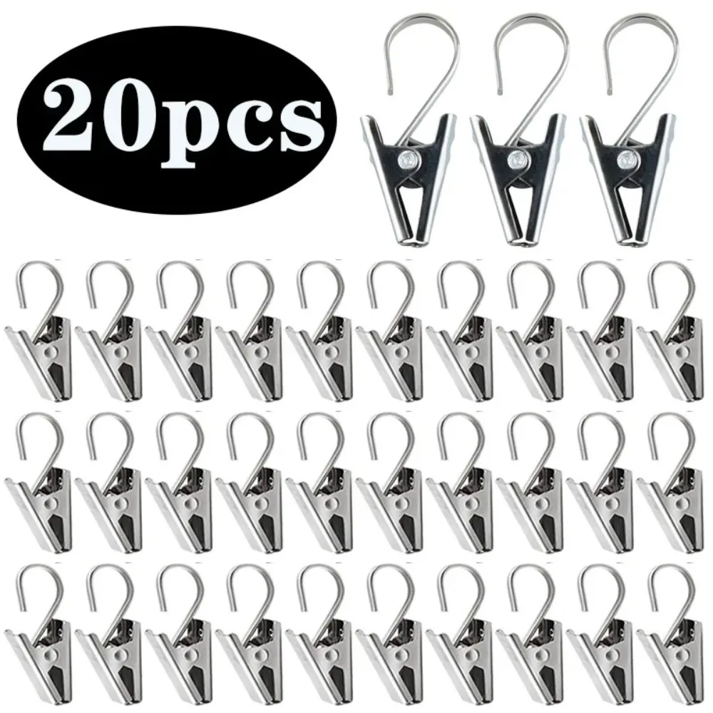 Clips de cortina de acero inoxidable de 20 piezas con gancho, Clips de gancho para cortina de ventana resistentes y duraderos, accesorios de decoración para cortinas de ventana del hogar