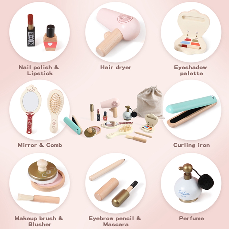 Деревянный детский набор для макияжа для девочек, игровая помада для девочек, косметичка Монтессори, образование, косметичка, подарочные игрушки