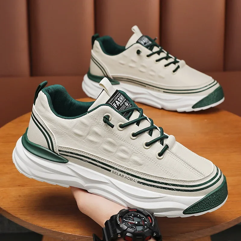 Tênis de skate masculino, sola grossa, elástico, antiderrapante, confortável, sapatos de trabalho, esportes, estudante, outono, inverno, novo