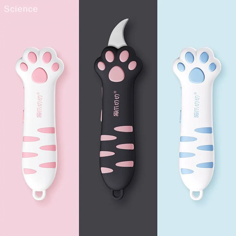 Cute Cat Paw Knife Box Cutter Cat Claw Design Box Paper Knife Retractable Cat Scratching Knife Cardboard Sealing Tape Cutter