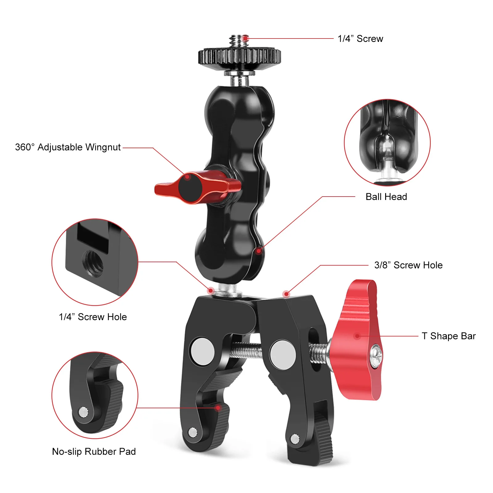 Super Clamp Kamera Klemmmontage Monitor 360° °   Ballhead Magic Arm Doppelkugelkopf-Adapter für DSLR-Kamera/Gopro/LED-Leuchten/Telefon