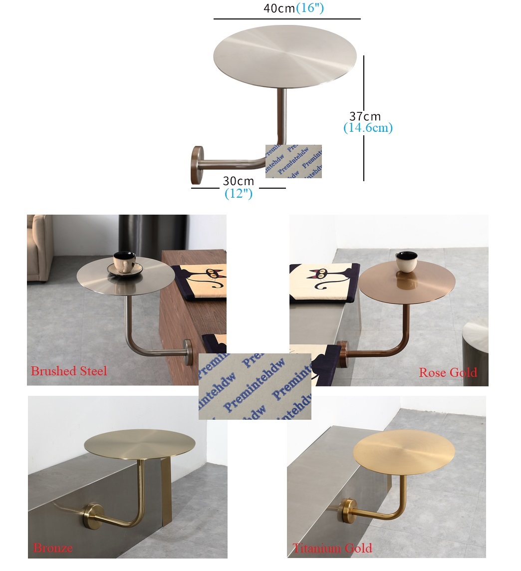 Mesa de café redonda em forma de L de parede em aço inoxidável 304, Pub e Salão de Mesa, ouro rosa, bronze, branco e preto