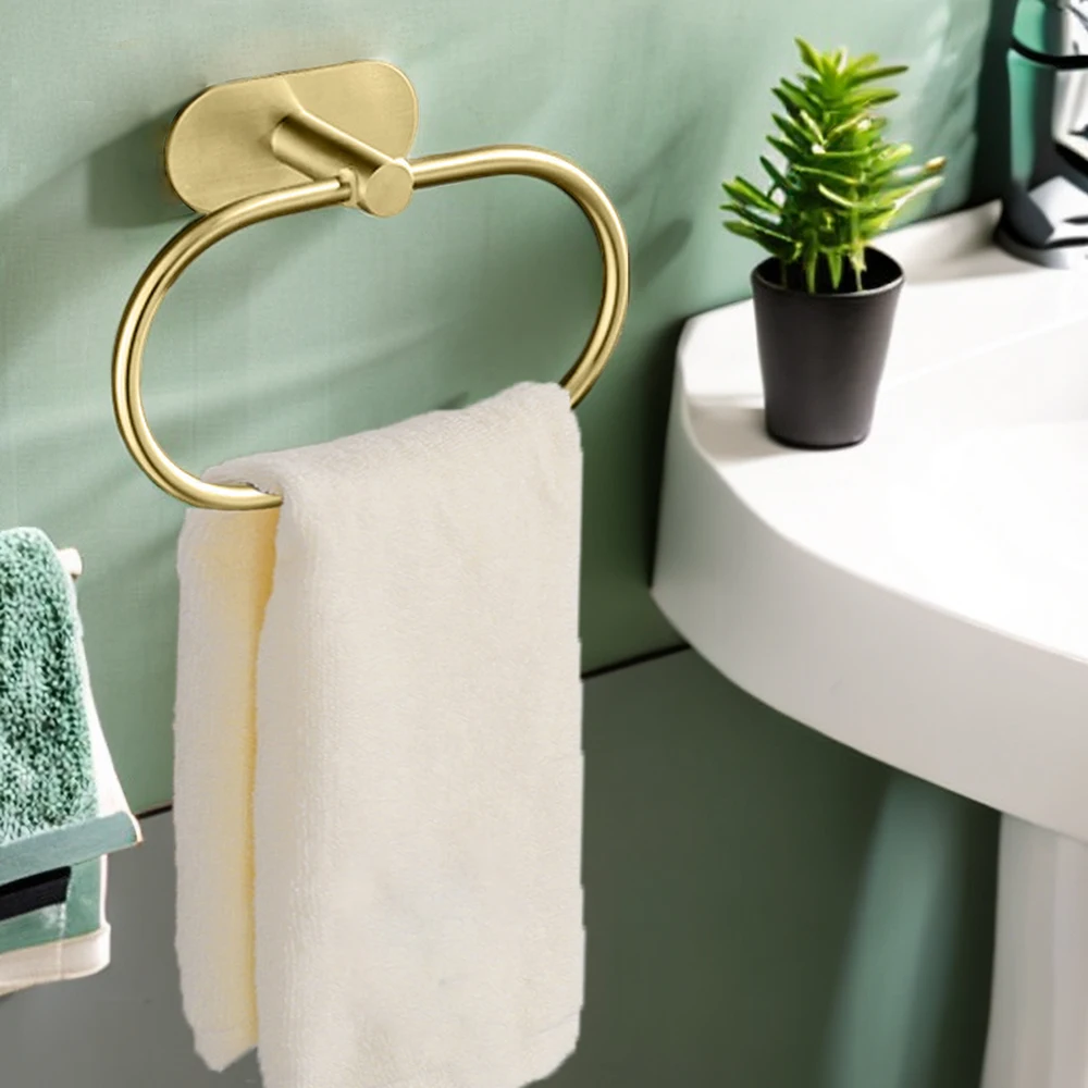 Roestvrijstalen handdoekhouder Zelfklevende badkamerhanddoekenrek Zwart Washhandhanger Ring Rail Bar Keukenopslagaccessoires