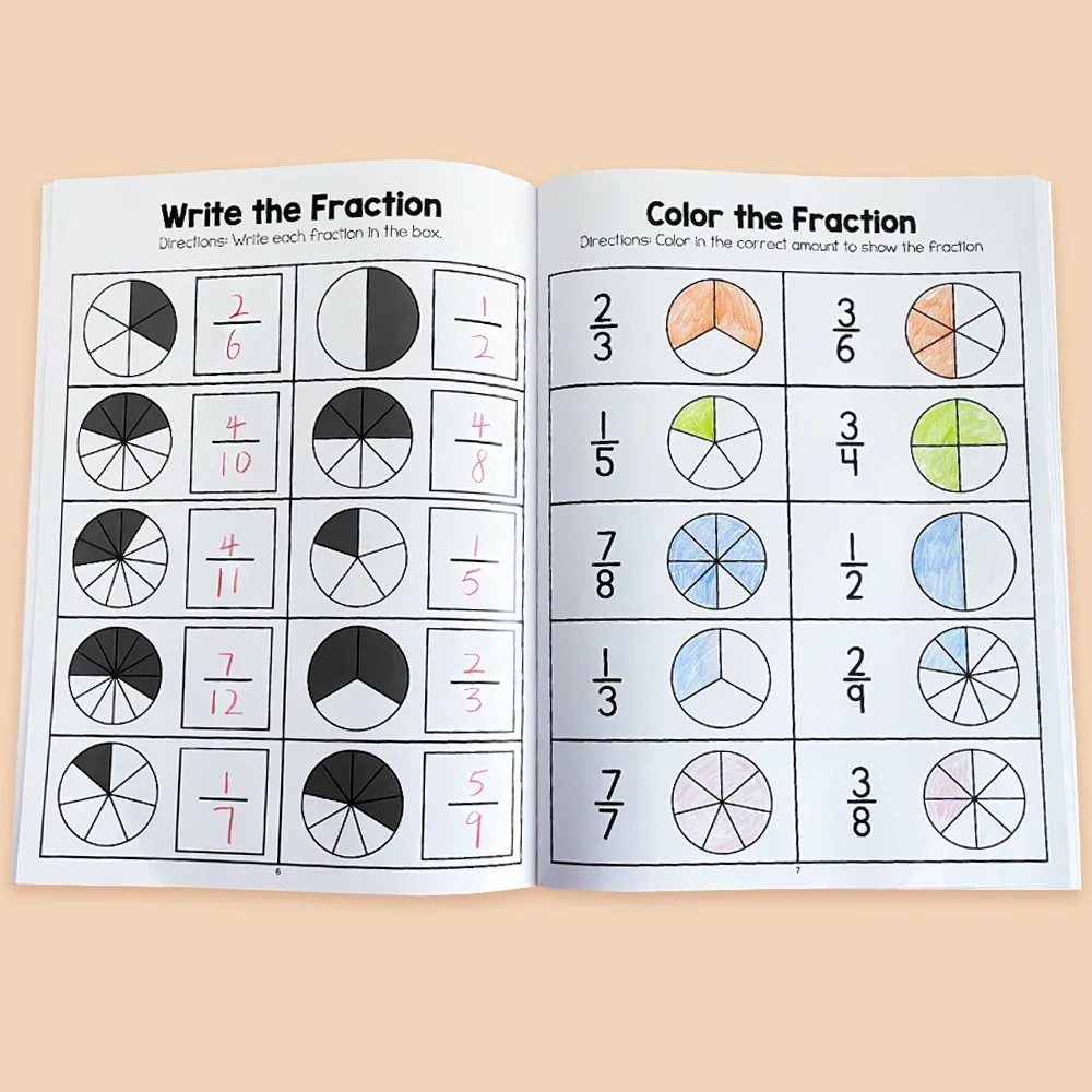 Fraction Learning Workbook Exercise Book Arithmetic Teaching Aids for Grades 3-4 Primary School Math Cognitive Training
