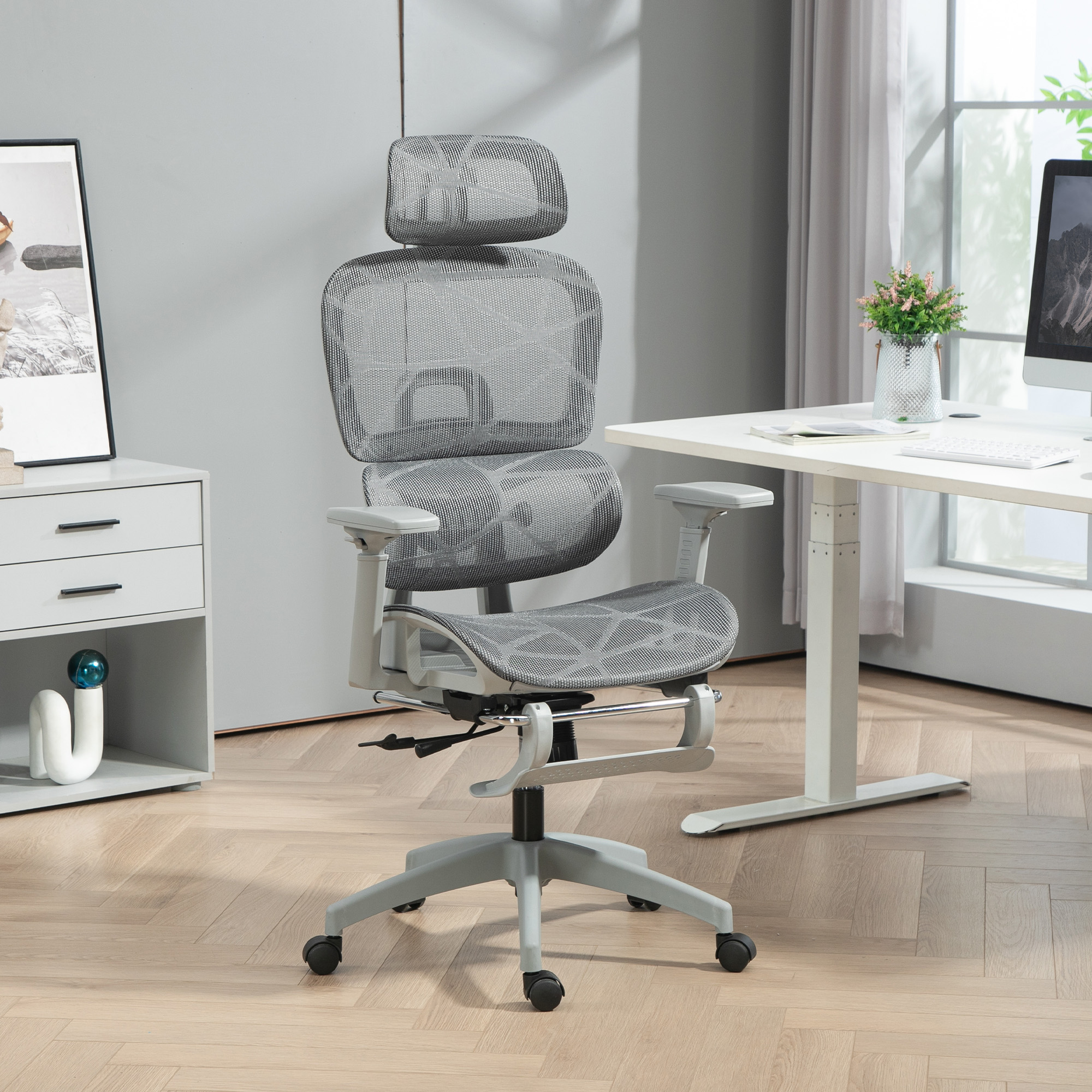 HOMCOM Ergonomic Office Chair Swivel Computer Chair with 3D Armrest Grey