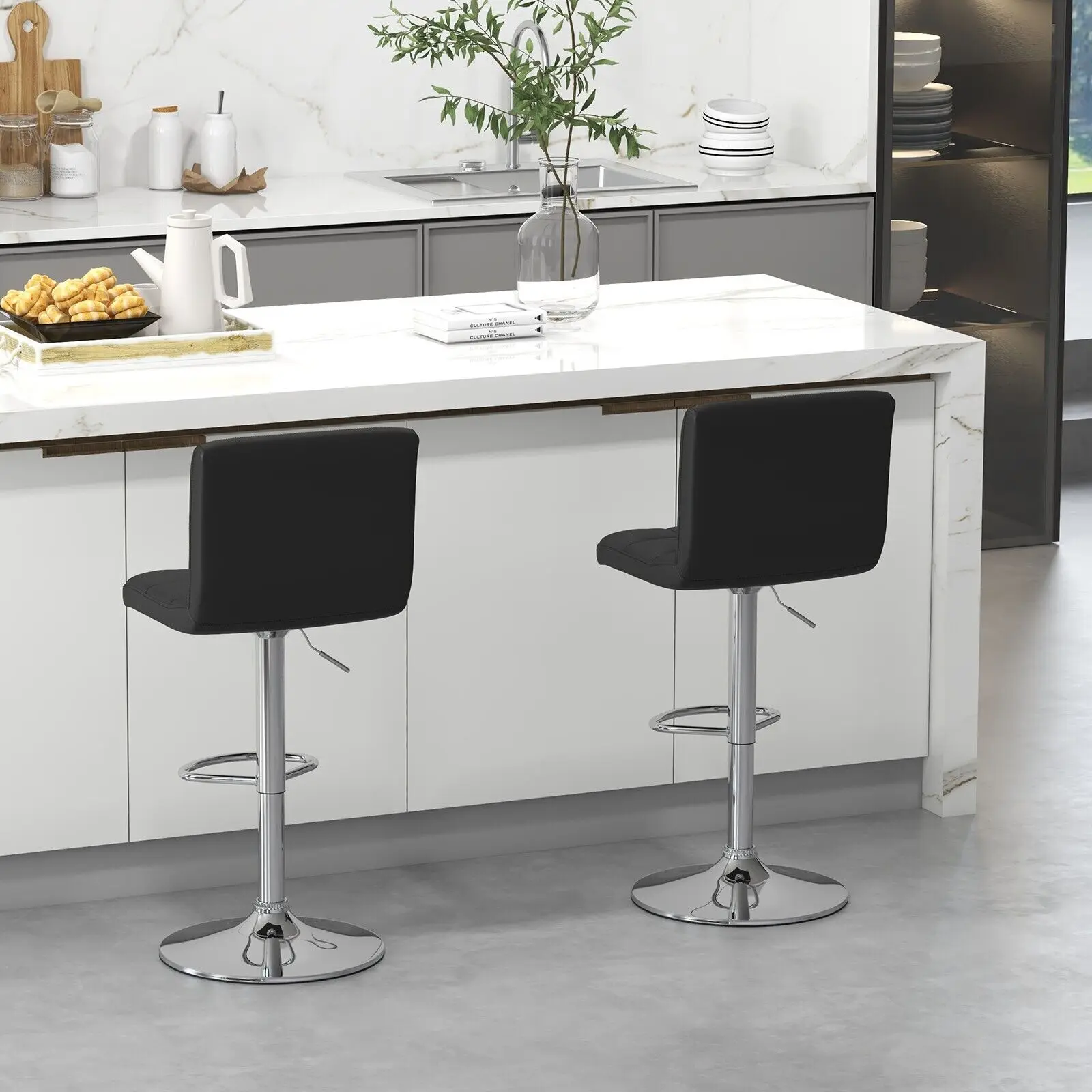 GOFLAME Set of 2 Bar Stool PU Leather Counter Height Chair 360° Swivel Adjustable Height