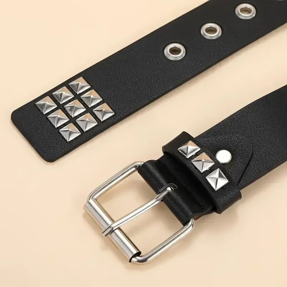 Ensemble de ceintures à rivets de style punk, équipé d'une boucle carrée en acier inoxydable, décoration de rivets pour hommes et femmes