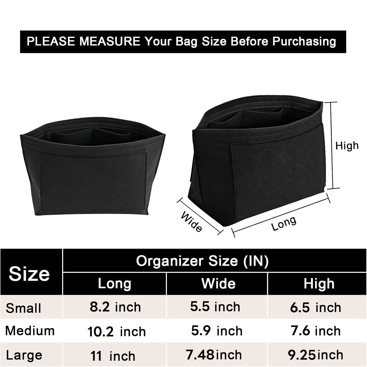 Felt Purse Organizer Insert for Longchamp Le Pliage S/ML Handbag Insert