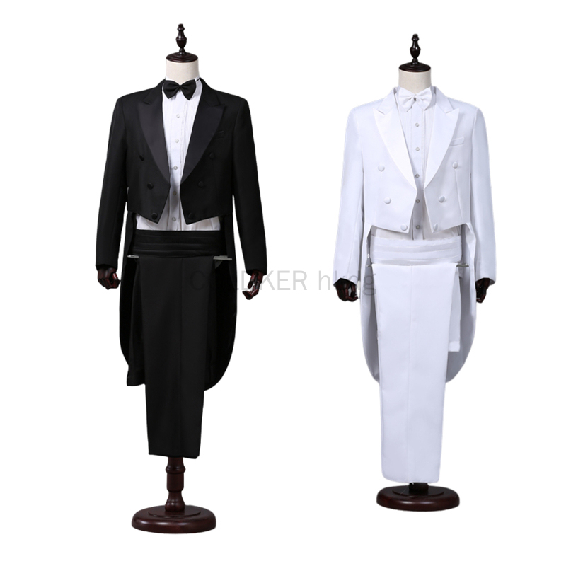Traje de smoking masculino vintage formal fraque fino ajuste pico lapela terno smoking calças cauda casaco cantor mágico palco jaqueta outfits