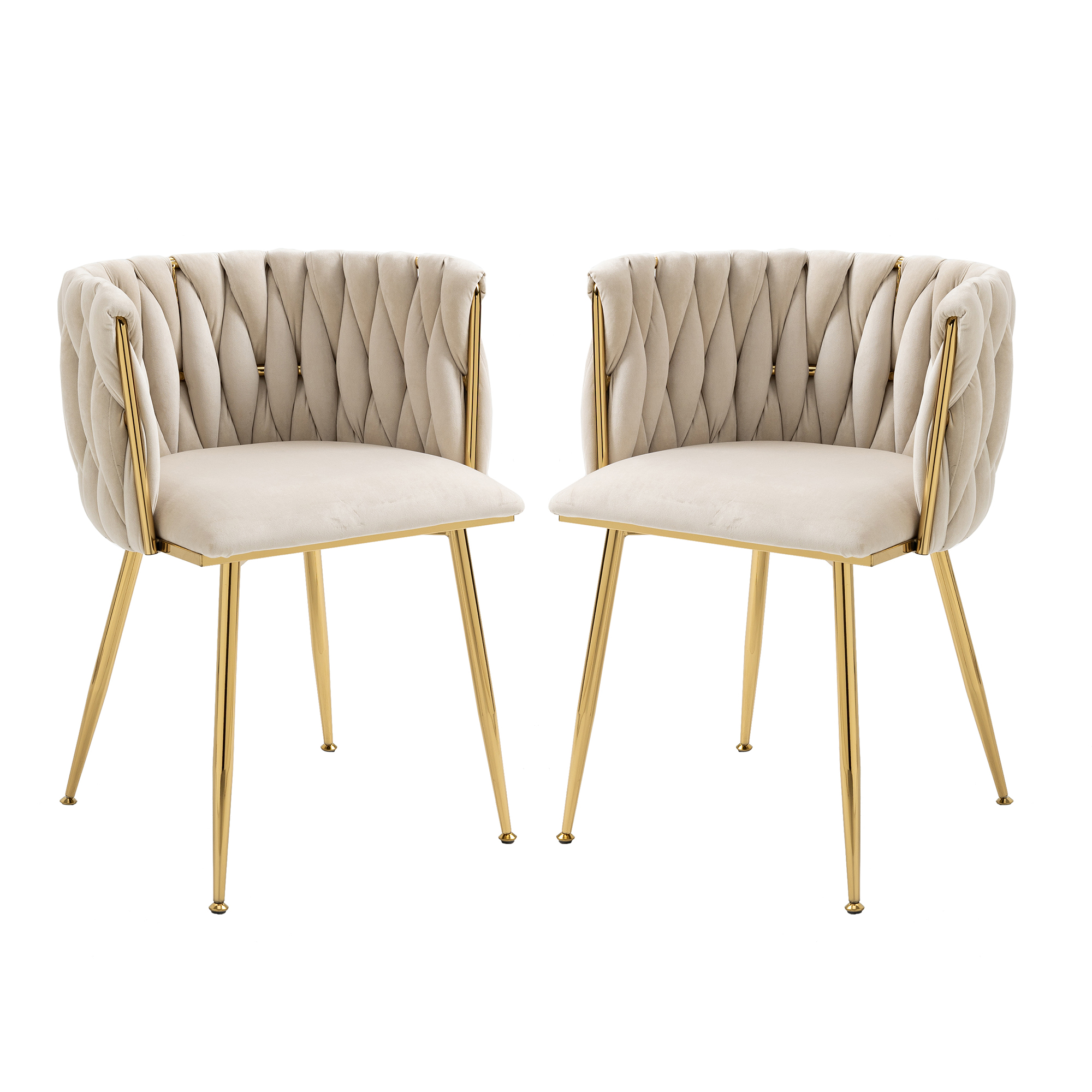 LVHOM Sillas de comedor modernas de terciopelo (2 juegos) con patas de metal dorado, sillas de diseño tejidas a mano para comedor y sala de estar