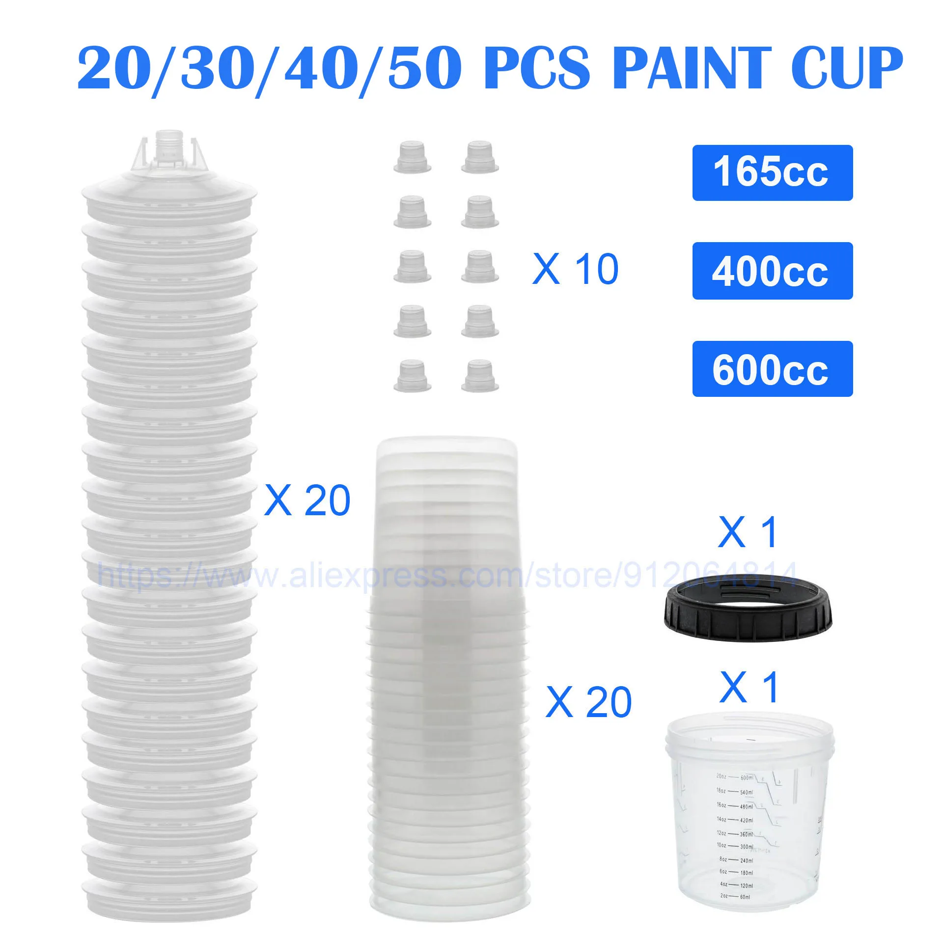 20/30/40/50 Viên Sơn Adapter Phun Sơn Trộn Cốc Không-Làm Sạch Xịt Bình Sơn xe Tăng 165/400/600Ml Dùng Một Lần Cúp Sơn