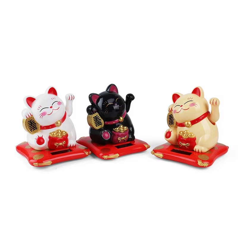 Holiday Seasonal Décor 2.5 Japanese Solar Wave Hand Lucky Cat Car Decorations New Year Figurines & Miniatures Hanging 1pc