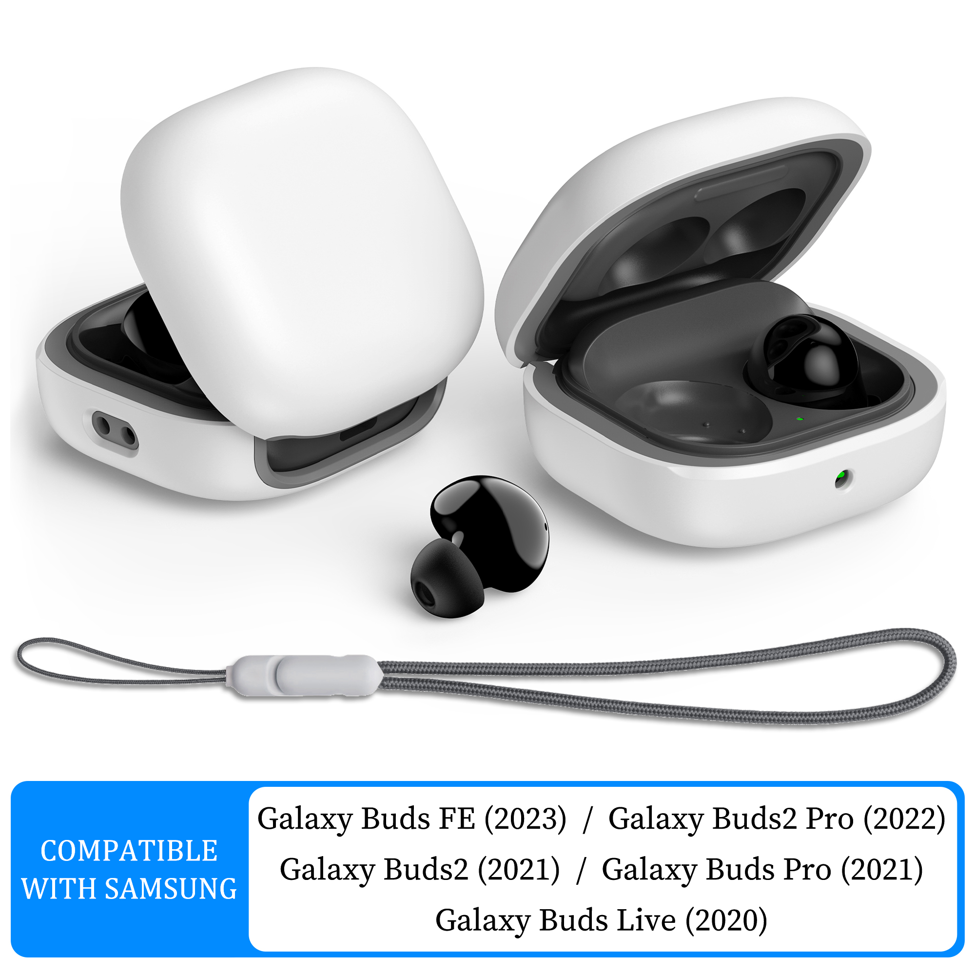 Schutzhülle für Samsung Galaxy Buds FE, Buds2 Pro, Buds2, Buds Live, Buds Pro Hülle, Hartschalenhülle mit Umhängeband