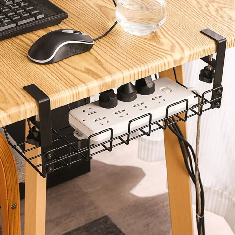 Sotto il tavolo Rack di stoccaggio vassoio di gestione dei cavi in metallo Home Office Desk Wire Organizer senza punzonatura accessori per la conservazione della cucina