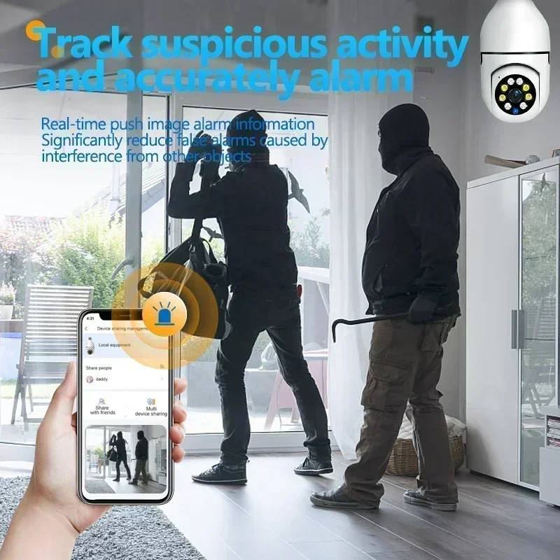 Wifi 8MP E27 Bulb Surveillance Camera Indoor 8X Digital Zoom AI Human Detect Full Color Night Vision Wireless Cameras Smart Home