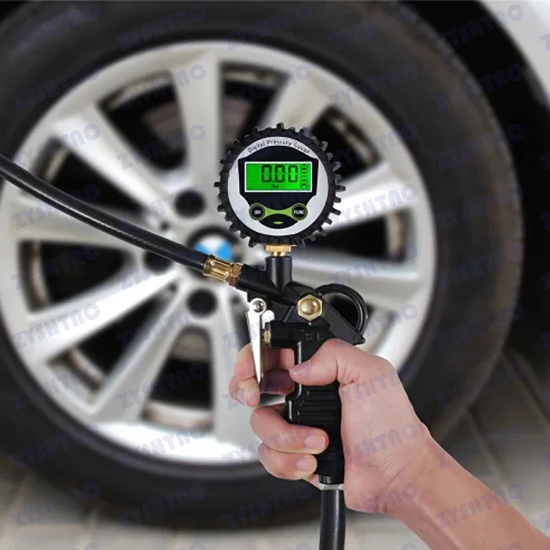 Carro pneu manômetro, tipo de arma, compressor de ar, automático, motocicleta, SUV, bomba Inflator, ferramenta de reparo do pneu, 0-220, 0-16, Barpsi