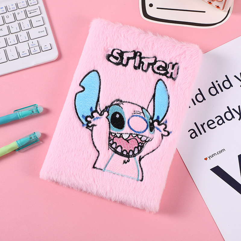 Cuaderno portátil de felpa de dibujos animados de Anime Disney Lilo y Stitch, Bloc de notas de felpa para estudiantes, manual Diy, regalo de papelería, 14,5x21cm