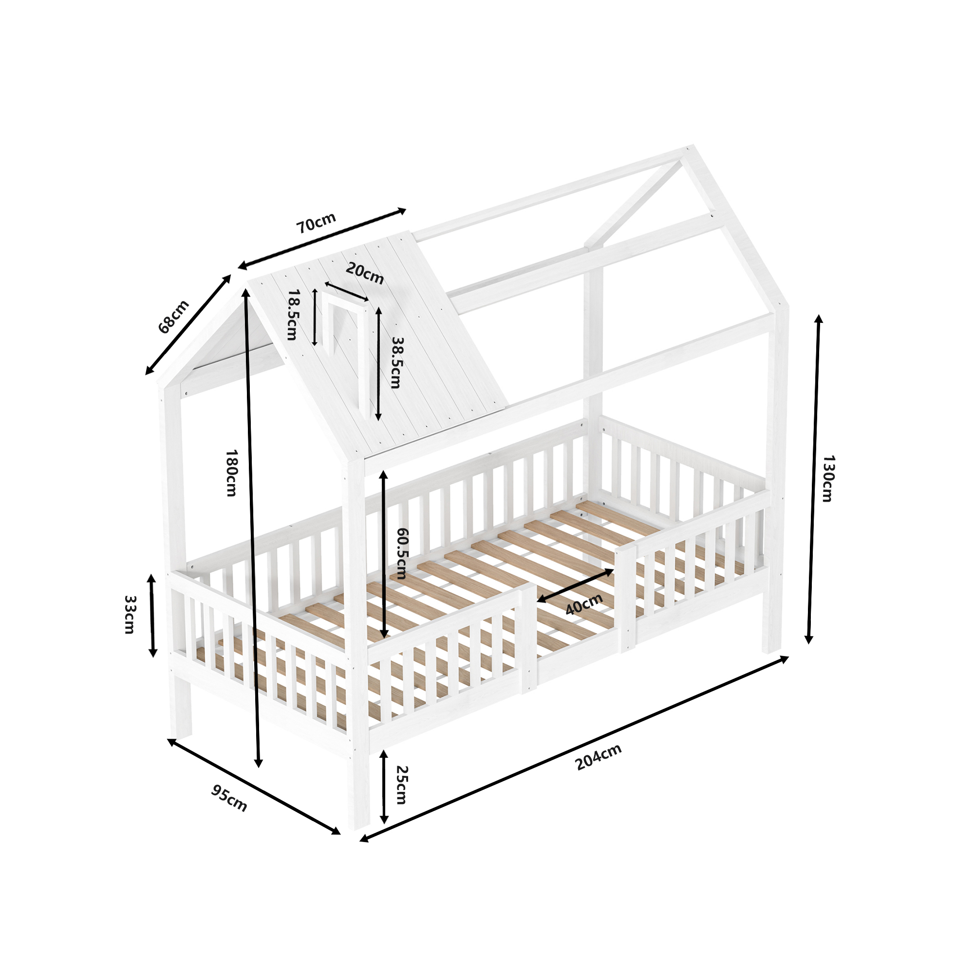 Cama de berço Lazyspace 90x200cm, cama infantil com grade protetora proteção contra quedas, estrutura de cama de solteiro de madeira, sem colchão