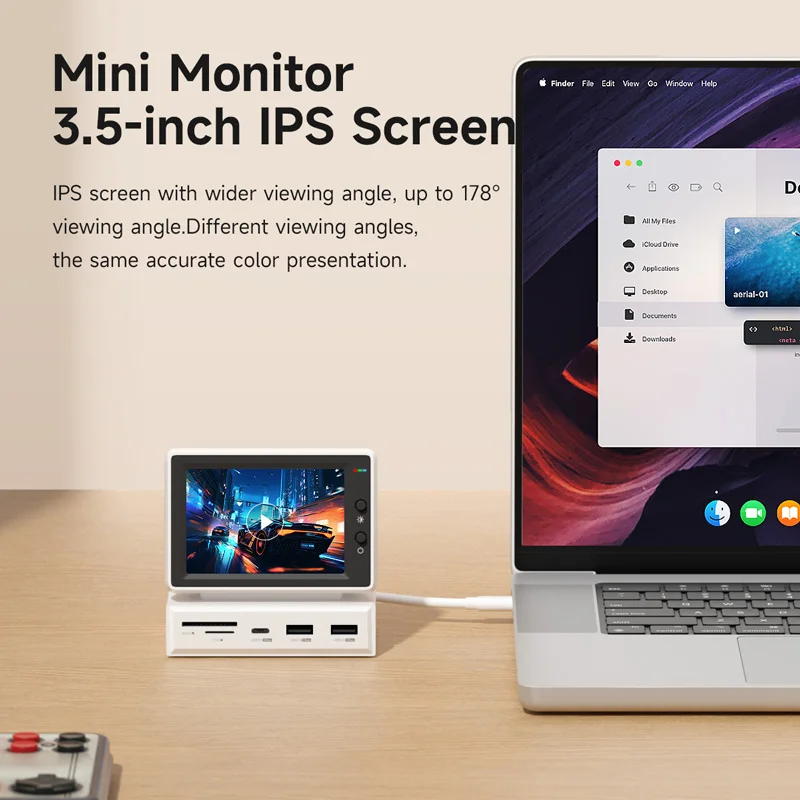 Hagibis 3,5 inch IPS Mini-scherm AIDA64 Mini PC CPU RAM HDD Data Monitor Scherm Subscherm met USB C Hub voor Laptop PC MacBook