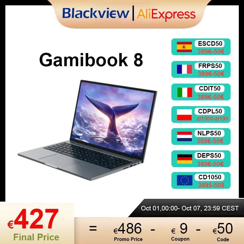 Blackview ‎ Laptop GamiBook 8 AMD R7 7735HS 16 cali 5000MAH 16GB LPDDR5 RAM 512GB ROM Windows 11Pro BT5.2 Wifi 6 Podświetlana Klawiatura