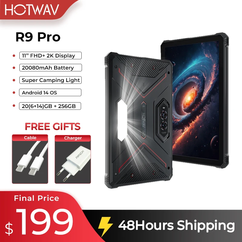 HOTWAV R9 Pro Robustes Tablet 20080 mAh Massiver Akku 11'' FHD+ 2K Pad Android 14 20(6+14) GB 256 GB Global 4G Tablet PC