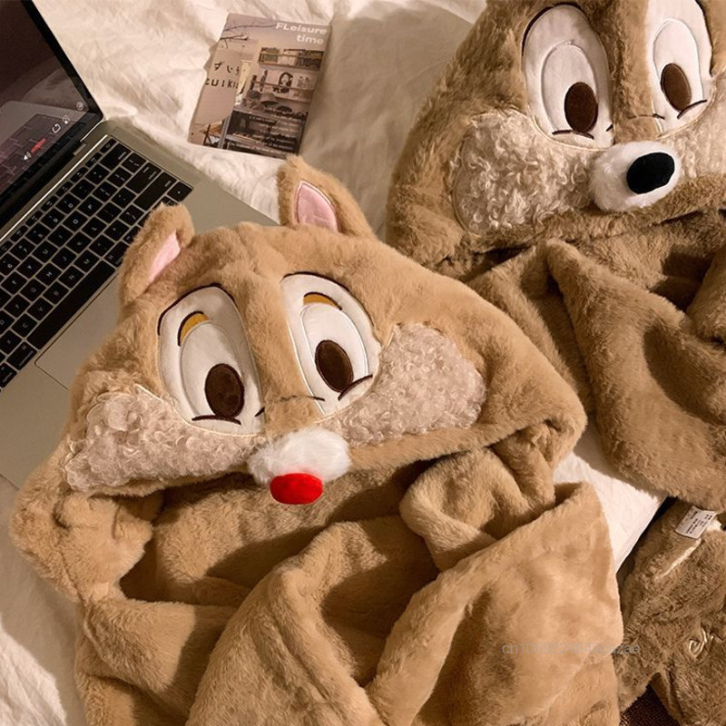 Disney Stitch Chip&Dale Damen Wintermütze Schal Einteiler Koreanische Version Trend Niedlicher Cartoon Plüsch Warme Handschuhe Hüte Schals Set