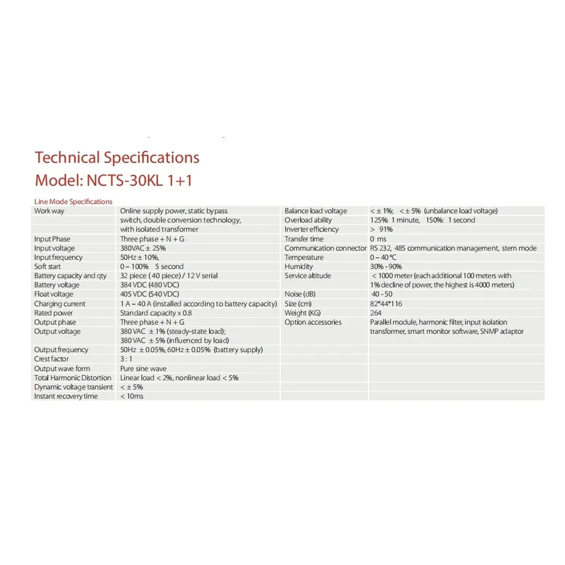 NCTS-30KL 1 1(30KVA/24KW) Low Frequency With Isolation Transformer Online UPS With Redundancy Parallel Function
