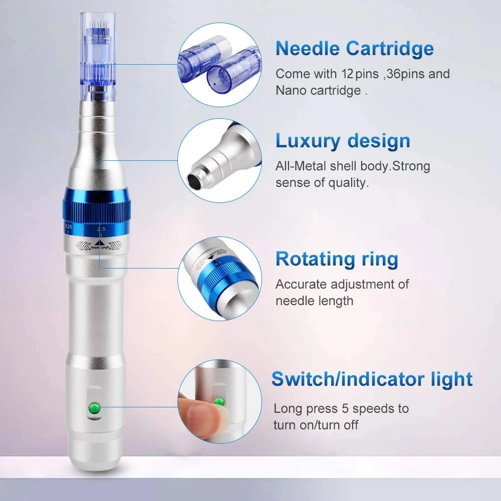 Ultima dr pen a6 original com 6 cartuchos, kit de ferramentas elétricas sem fio para cuidados com a pele, mesoterapia automática, máquina de beleza