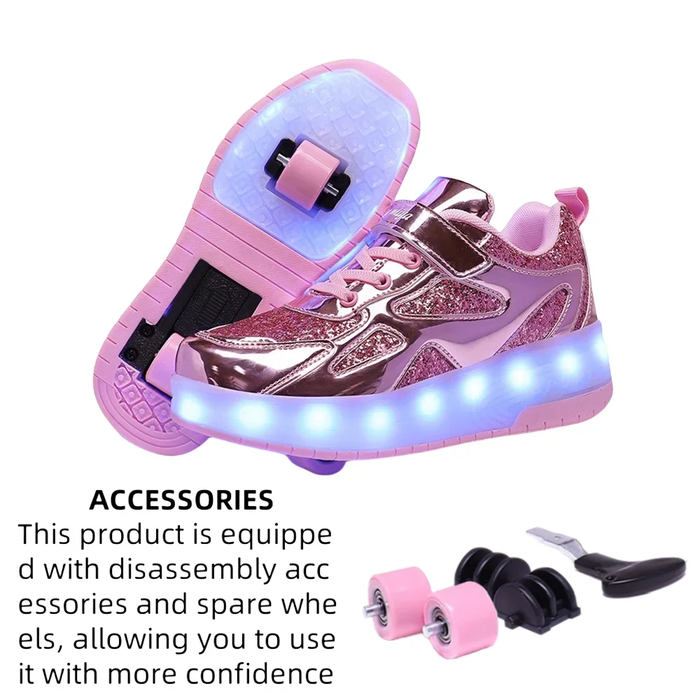 ผู้หญิง 2 ล้อ Roller Skate รองเท้าแนวโน้มรองเท้าเด็กผู้หญิง LED Retractable เด็ก Dual-Purpose Casual รองเท้าผ้าใบล้อ