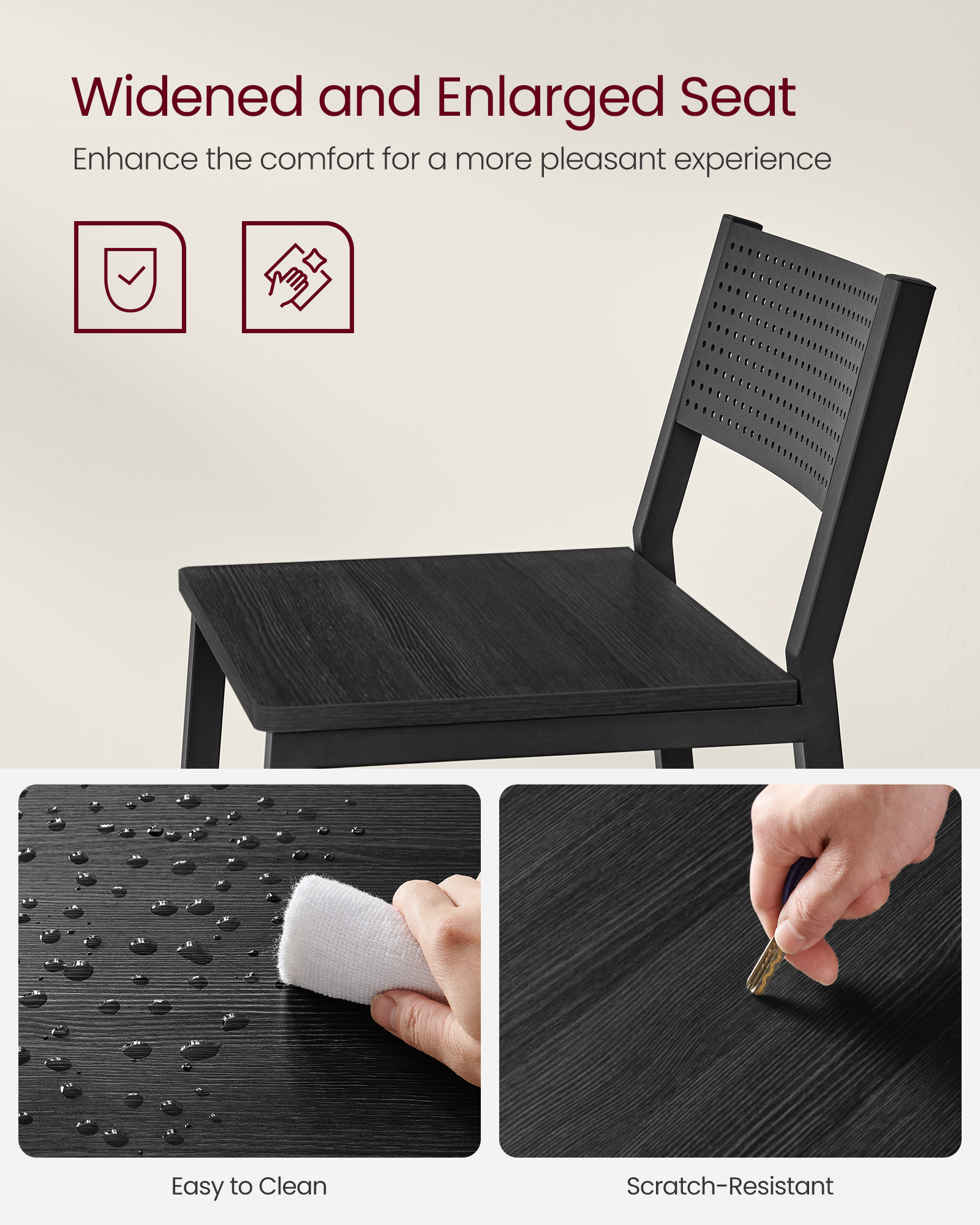 VASAGLE Breakfast Kitchen Bar Stool Set of 2, Counter Chairs, for Kitchen, Dining Room, Office, Industrial Style