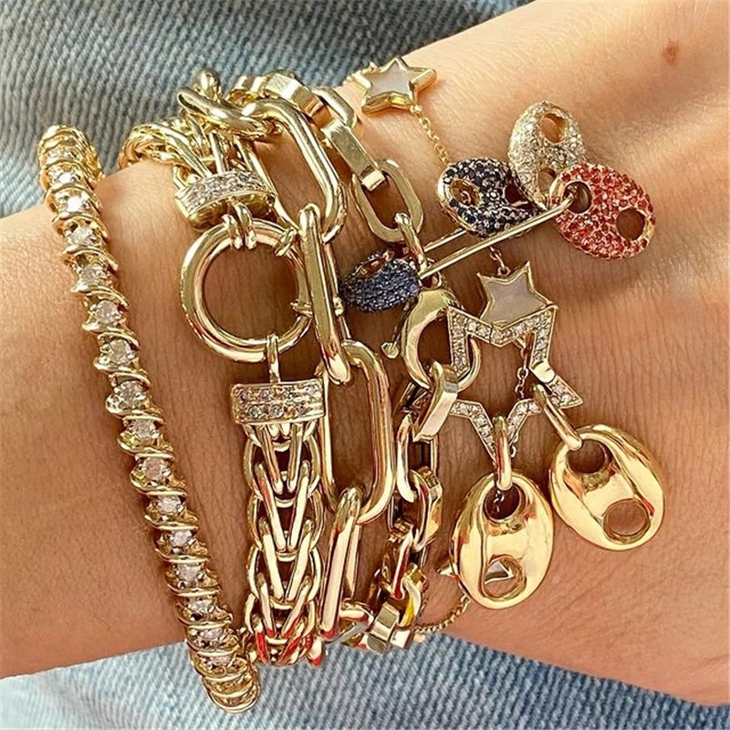 Juya Handmade Creative 18K Gold Plated Brass Screw Locks Carabiner Clasps Accessories For DIY Mesh Chains Pendant Jewelry Making