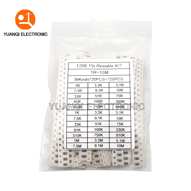 720 個 1% 0603 0805 1206 SMD チップ抵抗器詰め合わせキット 1 オーム - 10M 36 値 X20 個の抵抗サンプルセット