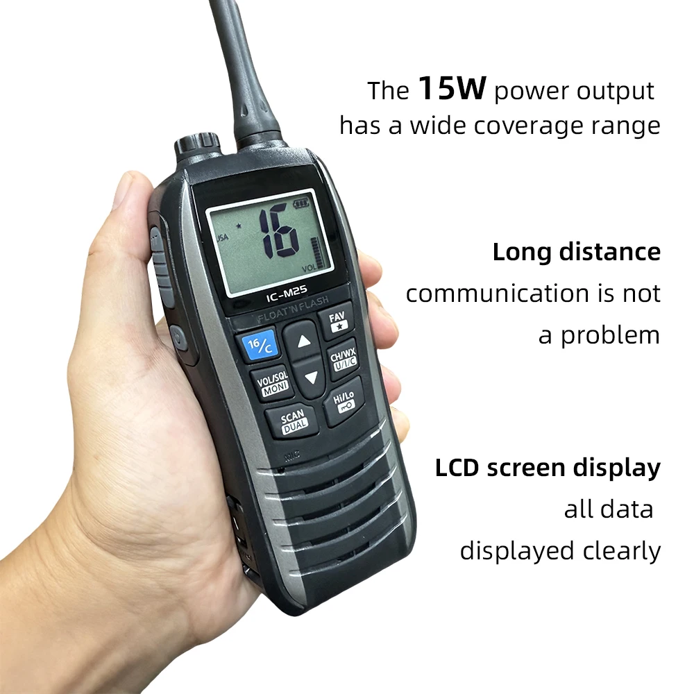 IC-M25 5W Radio marina portátil VHF LCD de mano ligero impermeable