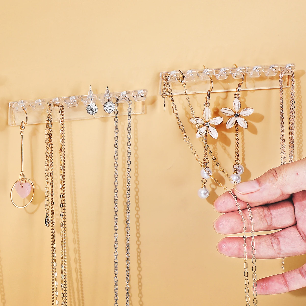 3er-Pack Halskettenhalter, Halsketten-Organizer zur Wandmontage mit 8 Haken, zum Aufhängen von Schmuck, Armreifen, Armbändern und Ringen