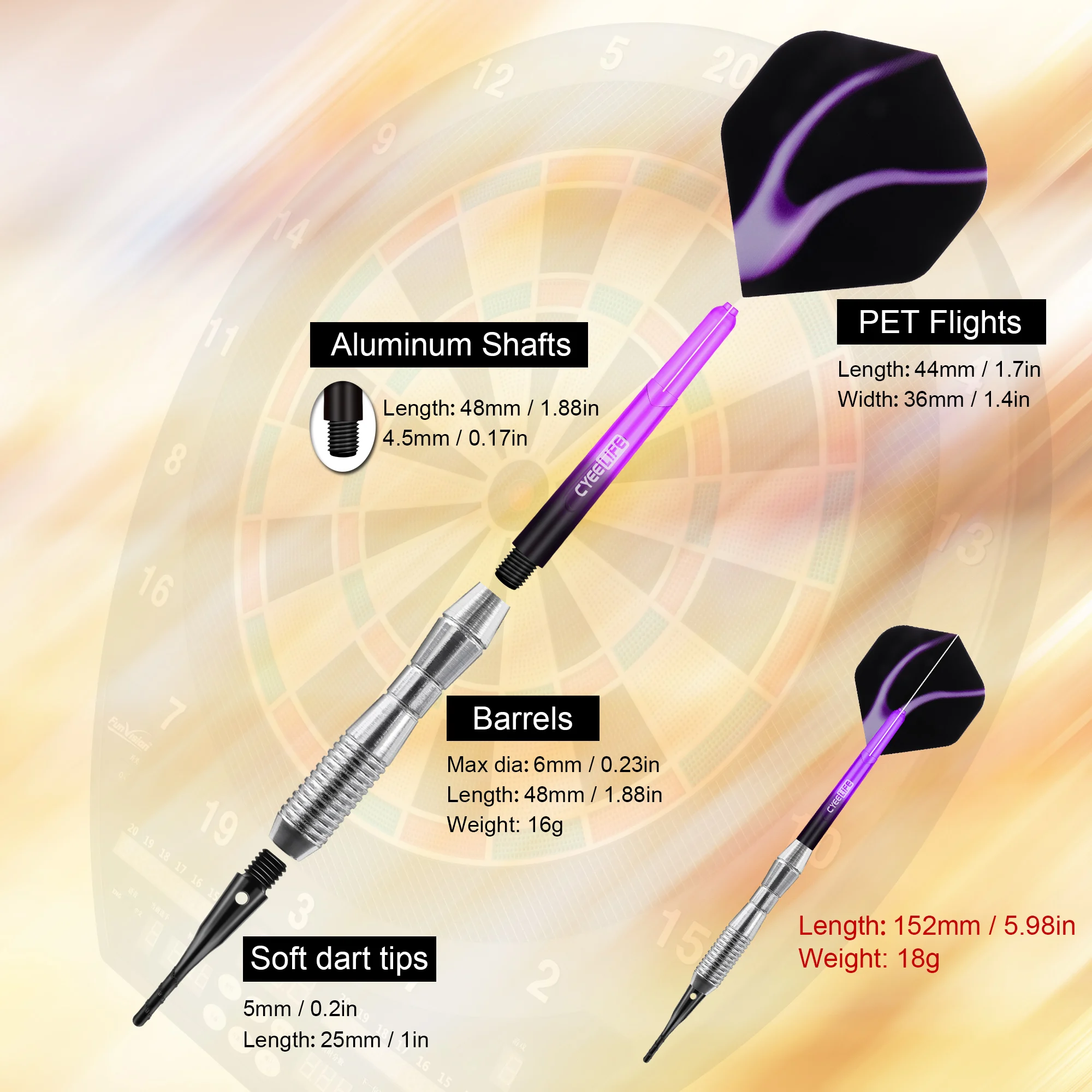 CyeeLife 18g Soft Tipped ลูกดอก Professional ในร่มพลาสติกเคล็ดลับลูกดอกชุดสําหรับอิเล็กทรอนิกส์ Dartboard เกมกล่องเก็บพลาสติก
