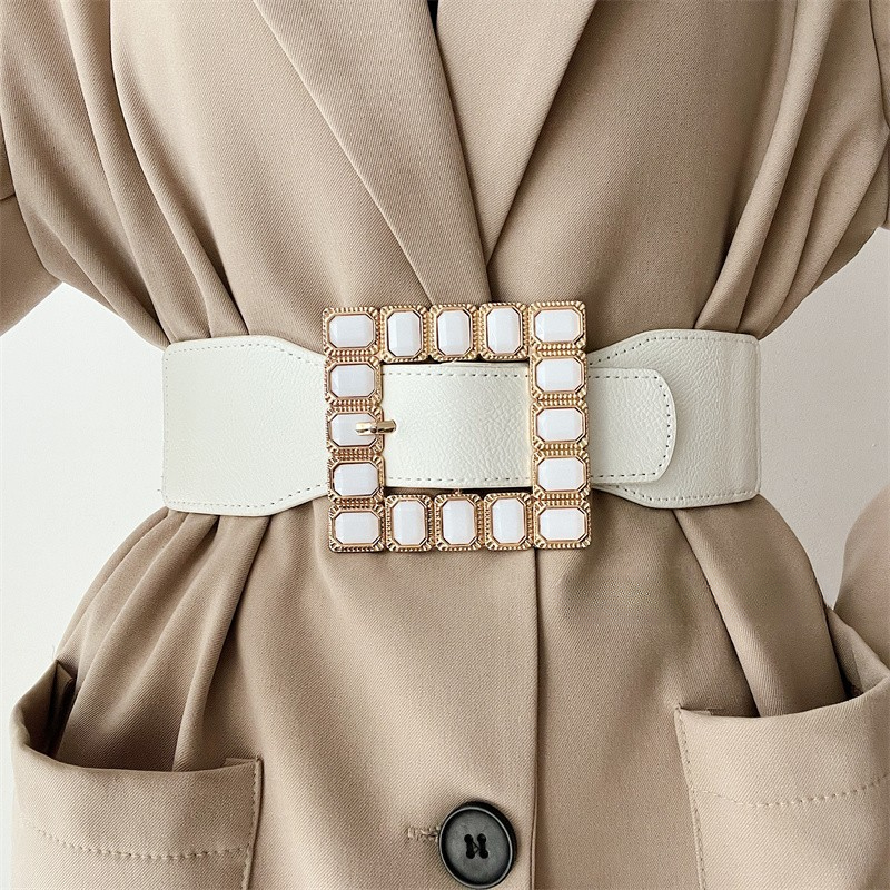 Cinto de cintura estilo europeu e americano feminino versão ampla moda versátil capa de cintura decoração cintura elástica preto