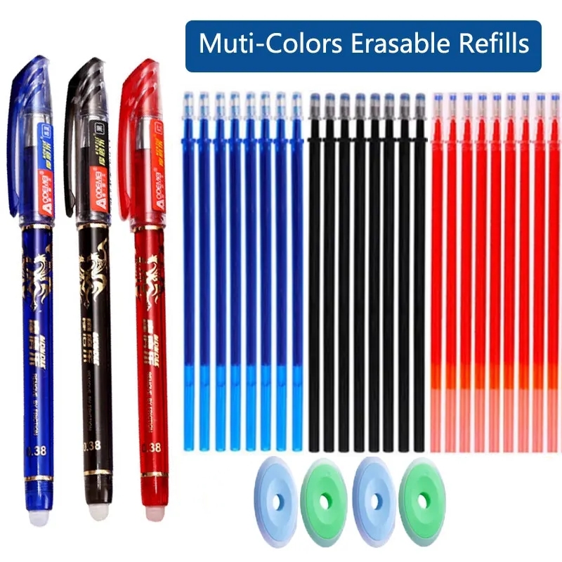 Conjunto de canetas esferográficas de gel apagável, haste de 0.5mm, recargas de tinta muti-cores, alça lavável, papelaria, escola, escritório, material de escrita