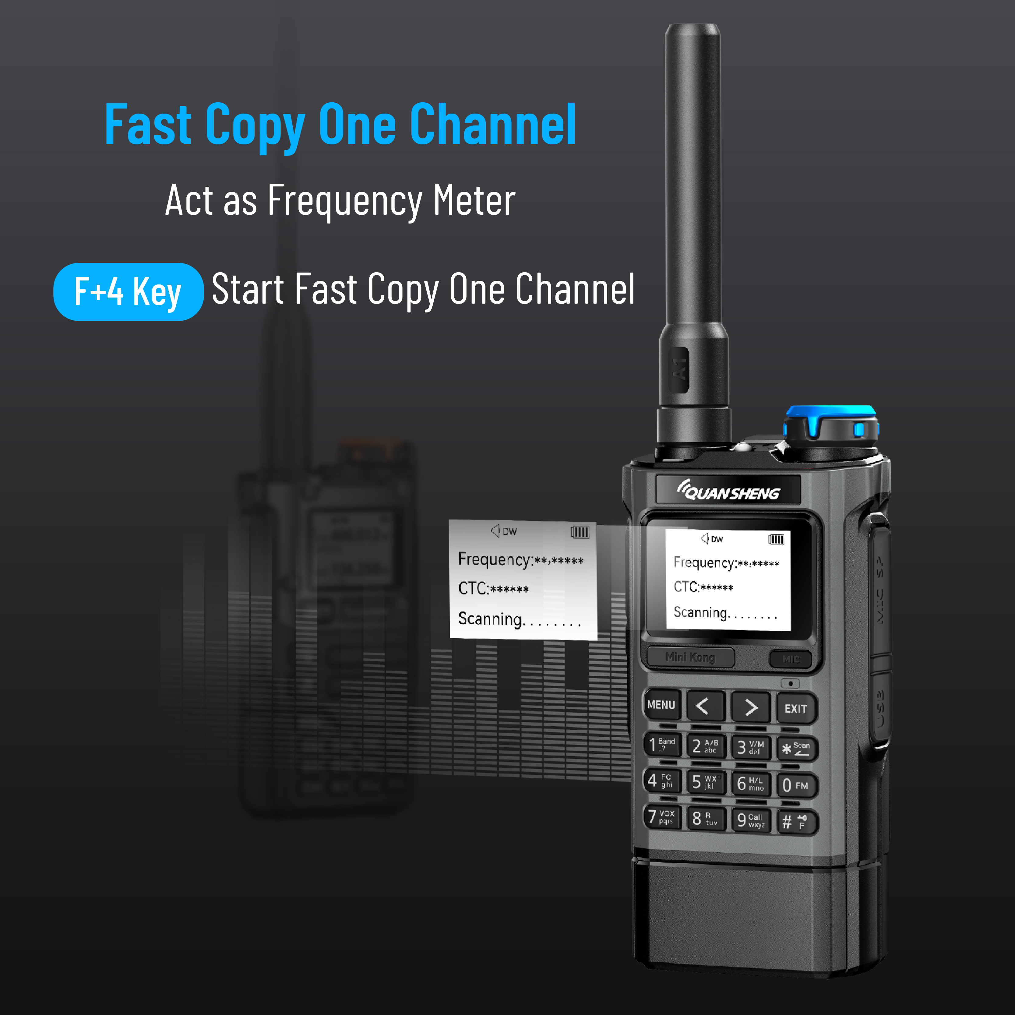 Quansheng UV-K1 Mini Kong Radio bidireccional 50-600MHz NOAA tipo C carga walkie talkie multibanda compatible con programación USB