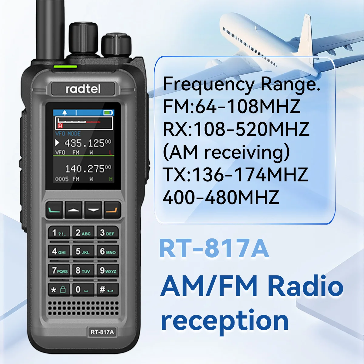 Das 18-W-Langstrecken-Walkie-Talkie Radtel RT-817A verfügt über 18 W Hochleistung, AM FM, 1024CH, NOAA, DTMF, Typ-C-Anschluss und Amateurfunk mit großer Reichweite