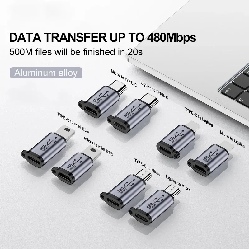 Adaptador tipo C USB C a Micro a Mini USB hembra, convertidores para iPhone 14 13, Xiaomi, Samsung, adaptador de cargador Lightning macho
