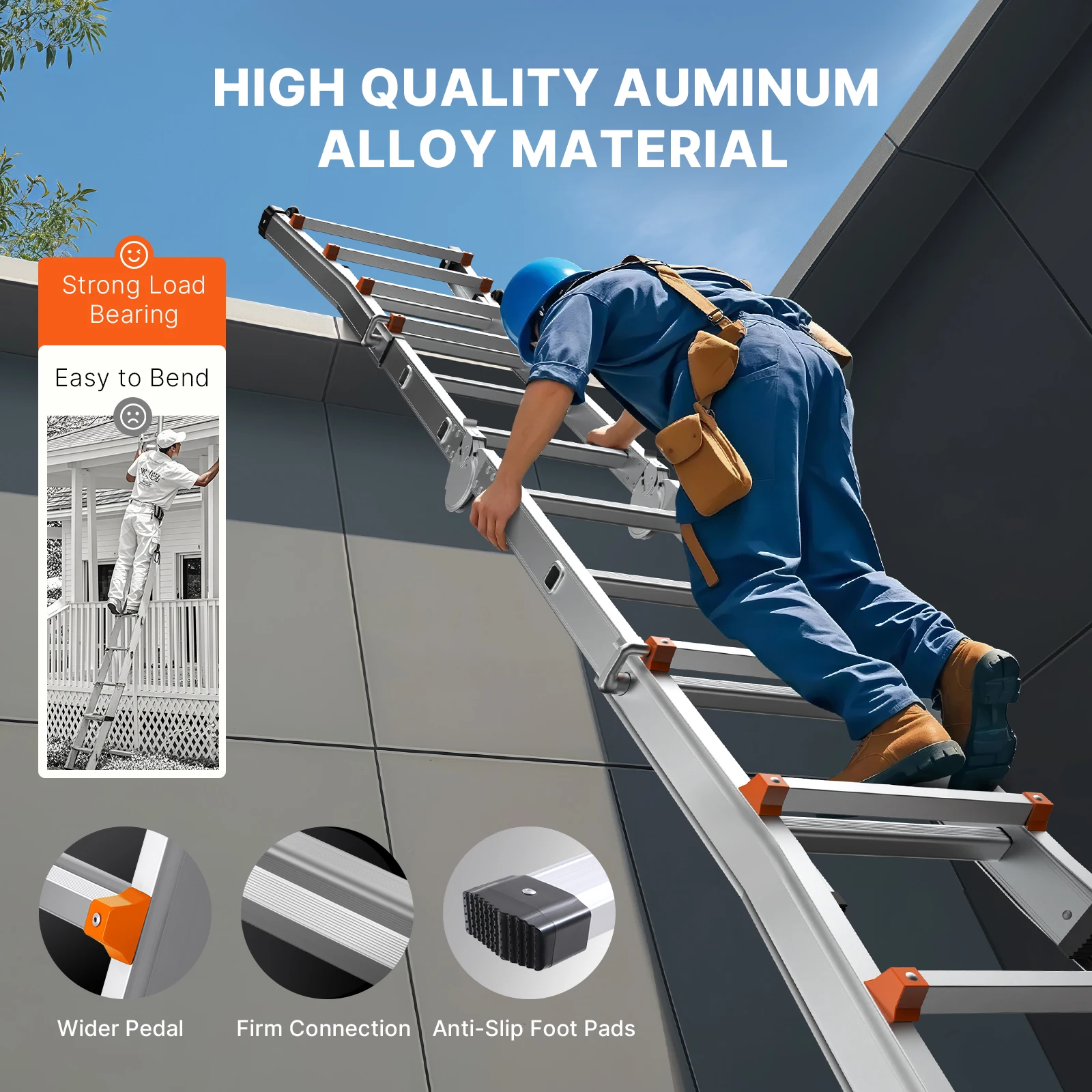 Customizable SucceBuyTelescoping Ladder A Frame Compact Aluminum Extension Ladder Multi-Function Portable Collapsible RV Ladder