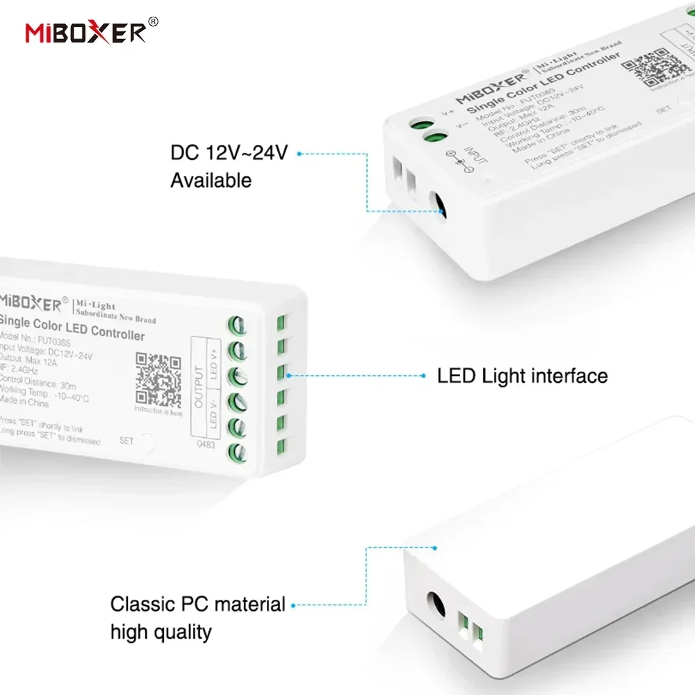 Miboxer FUT035S FUT036S FUT037S FUT038S FUT039S Controller LED da 2,4 GHz Dimmer per striscia luminosa RGB RGBW RGB + CCT a colori singoli/doppi