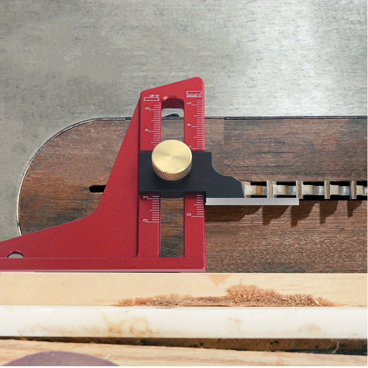 Medidor de altura, medidor de profundidade de serra de mesa ajustável de configuração de 0-50mm-balas duplas de alumínio diy régua ferramenta de medição de altura para carpintaria
