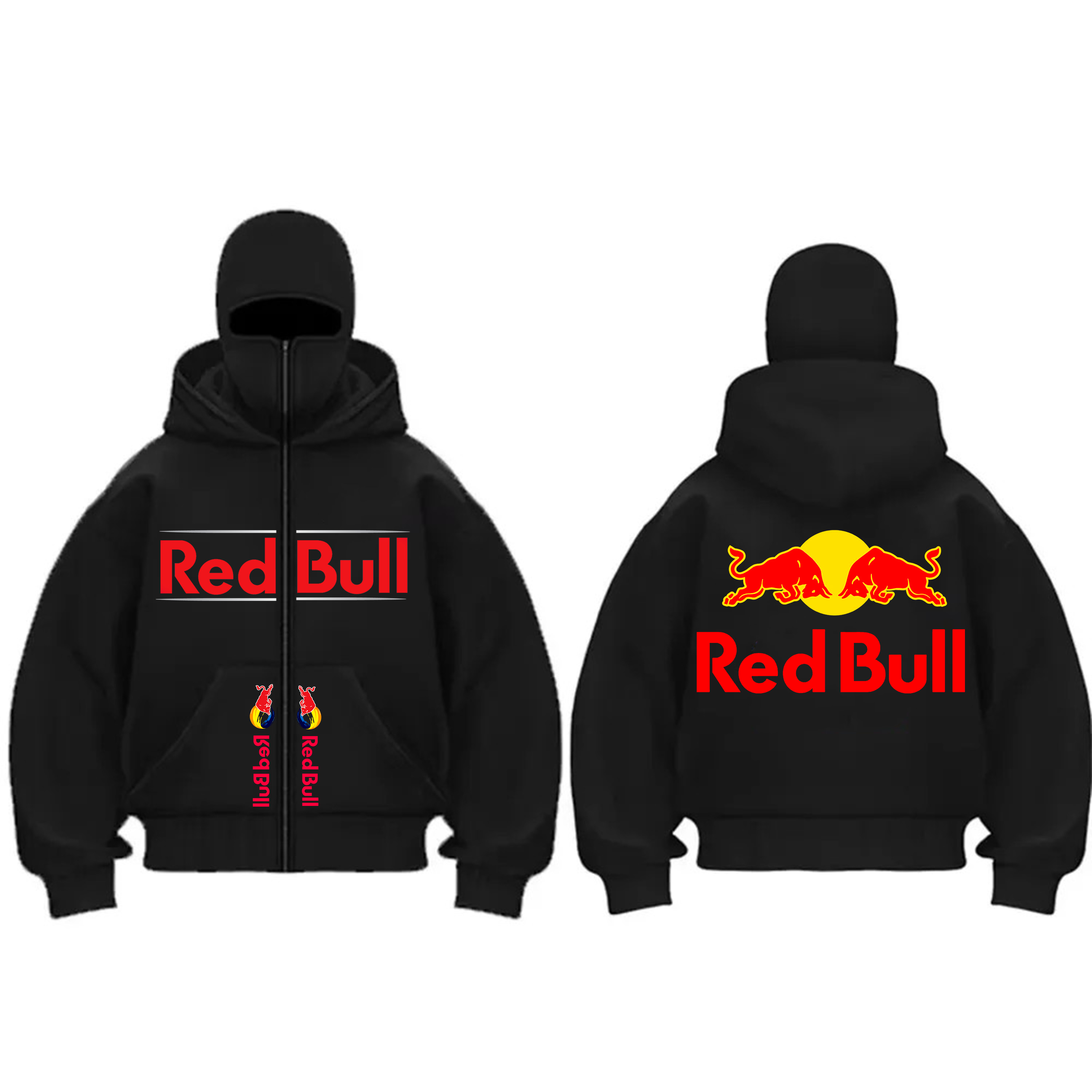 Новая мужская осенне-зимняя спортивная модная толстовка с капюшоном на молнии Red Bull и маской с капюшоном на молнии, спортивная куртка на открытом воздухе