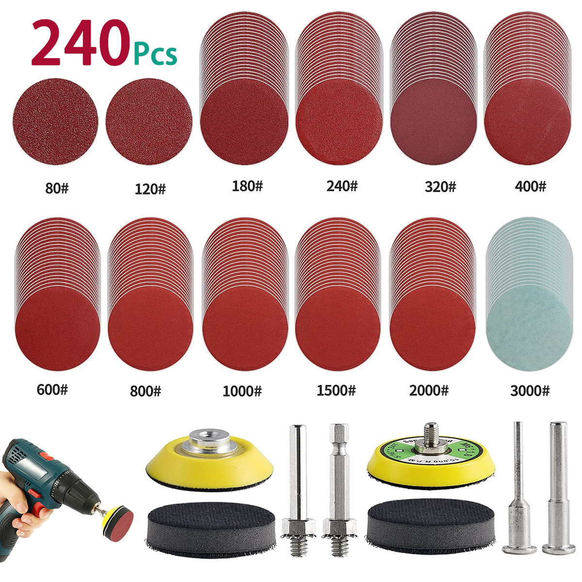 120/240Pcs 2Inch 50mm Sanding Discs Pads 60-3000 Grit Abrasive Polishing Pad Kit For Drill Grinder Rotary Tools Sandpapers