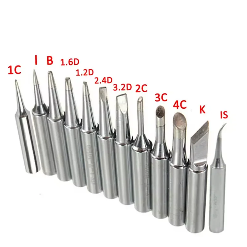 12PCS 33mm Copper Soldering Iron Tips Set 900M-T Welding Station Tools I B C D K For 936 937 938 969 8586 852D Soldering Station